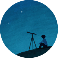 a boy stargazing on a hill